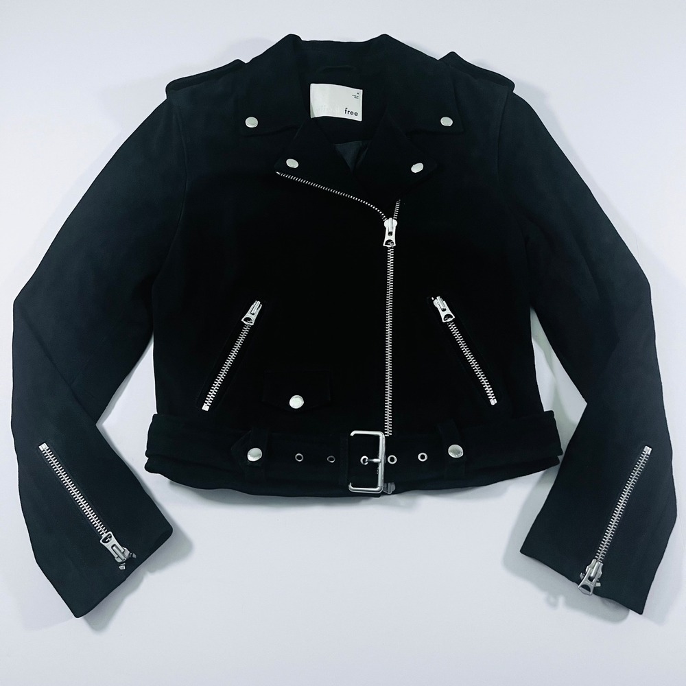 Aritzia Wilfred Free Leather Moto Jacket Medium Black Suede Belted‎